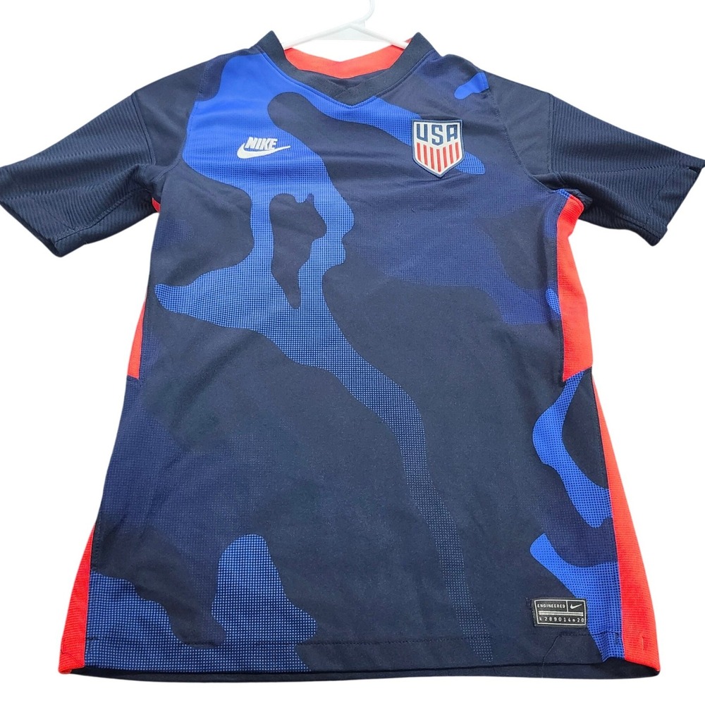 Nike US National Team USA Soccer Jersey Navy Blue Camo Dri-FIT V-Neck Youth L